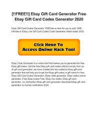 Check spelling or type a new query. Free Ebay Gift Card Generator Free Ebay Gift Card Codes Generator 2020