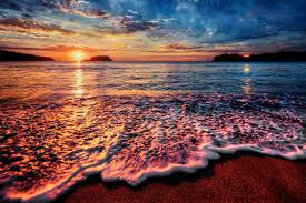 Ocean Water Wave Sunset Orange Blue 4k