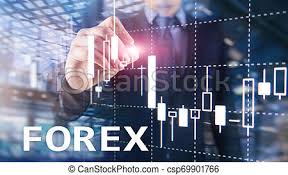 Forex Trading Financial Candle Chart And Graphs On Blurred Business Center Background