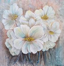 Abstract white flowers painting by acrylic and oil. Painting by Helen  Carajova - Fine Art America