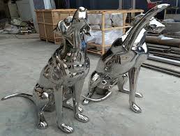 Garden Metal Dog Sculptures Outdoor