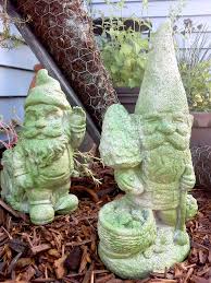 Faux Cement And Moss Painted Garden Gnomes