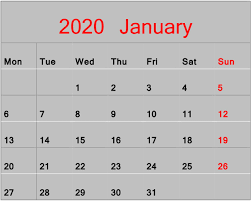 Printable January 2020 Calendar Monthly Template Latest