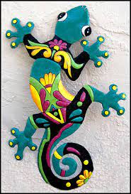 Gecko Painted Metal Art Outdoor Wall