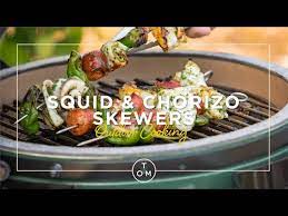 squid and chorizo skewers outdoor