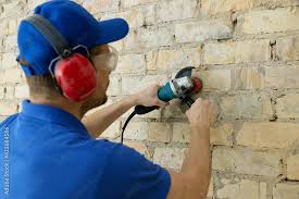 Old Brick Wall With Rotary Wire Brush