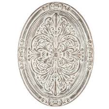 Whitewash Ornate Oval Metal Wall Decor