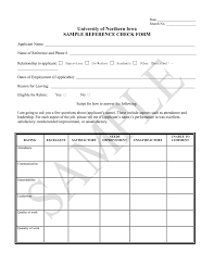 University Of Northern Iowa Sample Reference Check Form