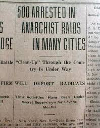 Justice and immigration departments from 1919 to 1921 on suspected. 1919 Newspaper Palmer Raid Arrest Leftists Emma Goldman 145725560