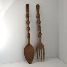 Vintage Large Wooden Spoon And Fork Set
