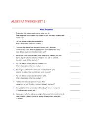 This worksheet has four word problems on it with both addition and subtraction problems on it with facts up to 20. Algebra Word Problems 2 Worksheet