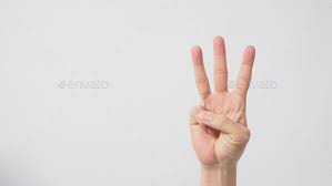 a hand sign of 3 fingers point upward