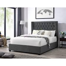 upholstered charcoal linen fabric bed