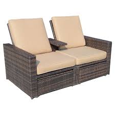 Outsunny Outdoor 3 Piece Pe Rattan Wicker Patio Loveseat Lounge Chair Set