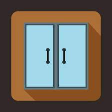 Two Glass Doors Icon Flat Style