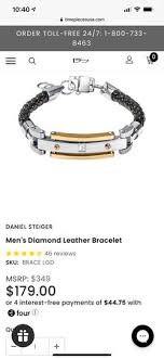 men s leather bracelet genuine diamonds
