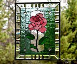 Stained Glass Rose Panel Large Beveled