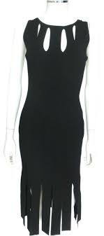 Cushnie Et Ochs Black Fringe Pleated Design Open Lg Eu 46 Cocktail Dress Size 10 M