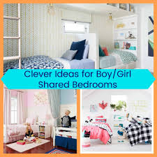 Fabulous shared boys' bedroom features twin beds on one shared headboard flanking a shared nightstand a peacock blue lamp under a light brown juju hat illuminated by swing arm wall sconces. Clever Ideas For Boy Girl Shared Bedrooms The Organized Mom