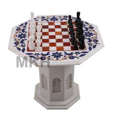 Marble Inlay Chess Board Set Vintage
