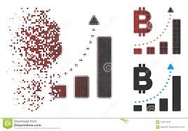 Damaged Pixel Halftone Bitcoin Bar Chart Positive Trend Icon