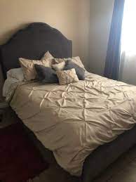 Dark Gray Velvet Upholstered Queen Bed