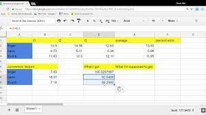 functions and percent error in sheets
