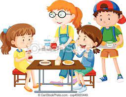 Le set de table utilise les dessins de votre enfant et il les met en scène lors du repas. Repas Avoir Enfants Table Avoir Table Repas Illustration Enfants Canstock