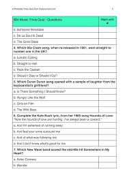 New acts like king princess, billie eilish and lil nas x hit the airwaves and dominated the cultural zeitgeist. 80 S Music Trivia Questions And Answers Printable Printable Questions And Answers