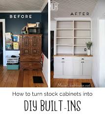 This compact closet is designed to hold linens. More Like Home How To Turn Stock Cabinets Into Diy Built In S