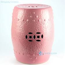 Pink Ceramic Round Fl Garden Stool