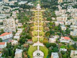 aerial view of bahai gardens and haifa