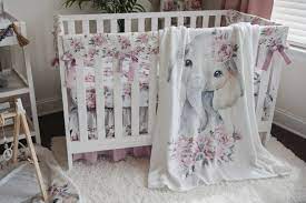 Fl Elephant Crib Bedding Set Mauve