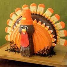 The base of the turkey is surrounded by decorative green frosting meant to look like a realistic garnish. Thanksgiving Turkey Shaped Cake Turkey Cake Thanksgiving Cakes Thanksgiving Treats