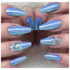 Blue Chrome Coffin Nails Ice Blue Winter Nails Silver