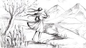 Buzele ei si trandafirul iubirii. Desen In Creion Cu Peisaj De Primavara Desen Cu O Fata How To Draw A Girl In Pencil Youtube