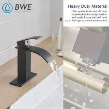 Bwe Waterfall Single Hole Single Handle Low Arc Bathroom Faucet With Pop Up Drain Assembly In Matte Black