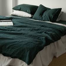 3 piece linen bedding set in emerald