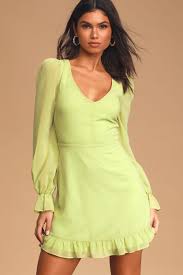 Chic Green Dress Backless Mini Dress Long Sleeve Skater Dress Lulus