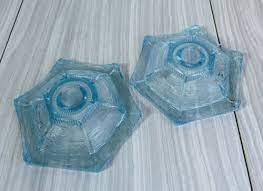 Le Smith Ice Blue Glass Candle Holders
