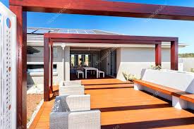 outdoor patio seating area of a modern