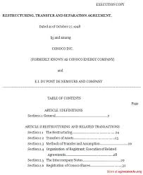 Restructuring Transfer And Separation Agreement Sample