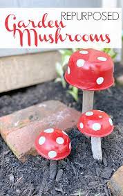 how to make vintage tin garden mushrooms