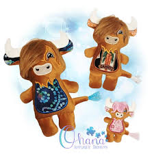 highland cow stuffie embroidery design