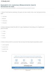 Equivalent U S Customary Measurements Quiz Worksheet For
