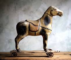 Wheels Toy Horse Statue Rustic