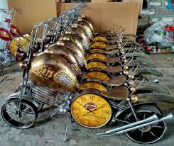 brass metal wall decor bike with clock