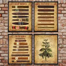 Cigar Art Cigar Size Chart Discounted Set Of 4 Cigar Poster Tobacco Print Man Cave Decor Fathers Day Vi1182