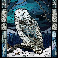 Snowy Owl Stained Glass Design For