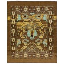 handmade tan and brown square wool rug